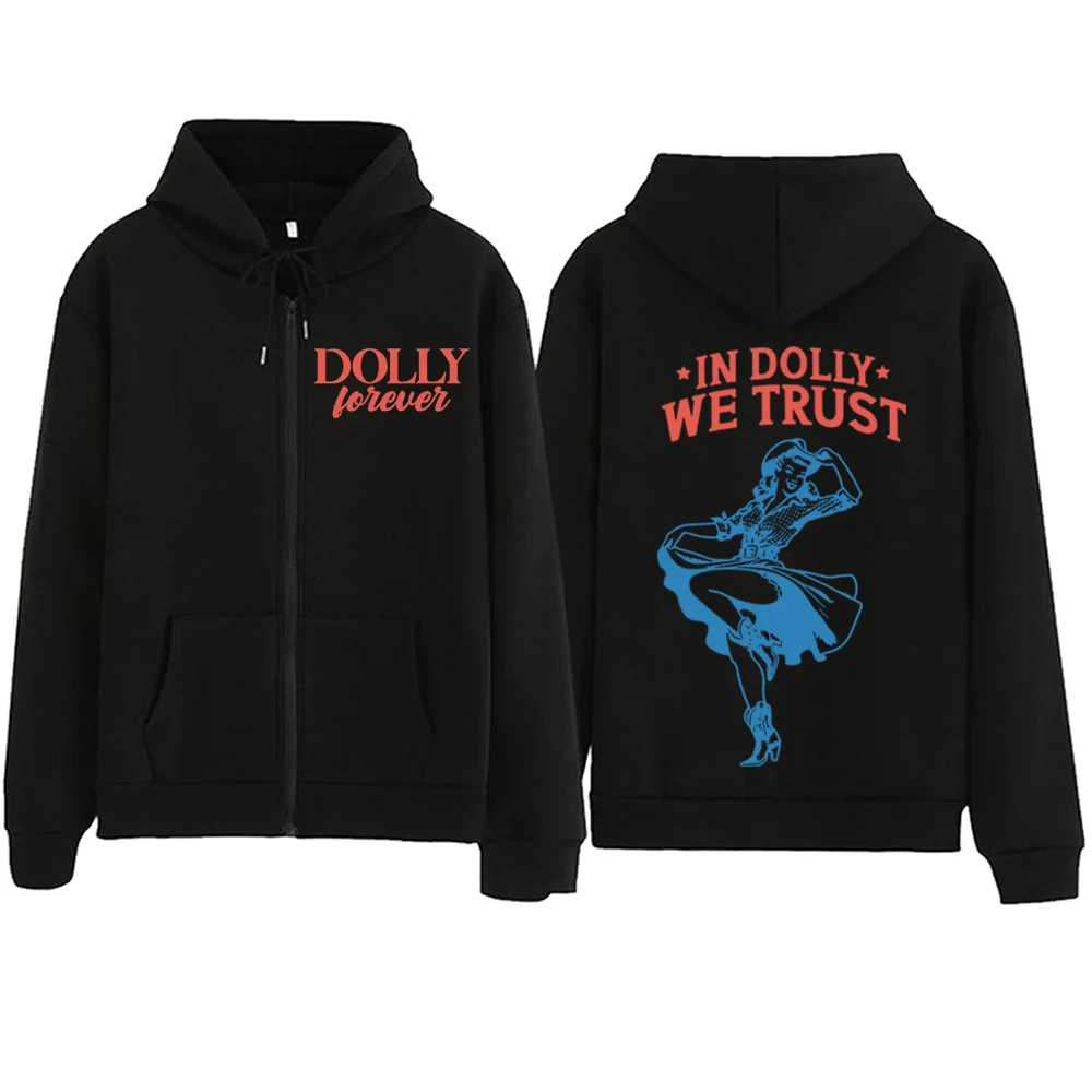 Dolly Parton In Dolly We Trust Cowgirl Zipper Hoodie  Harajuku Pullover Tops Sweatshirt Streetwear