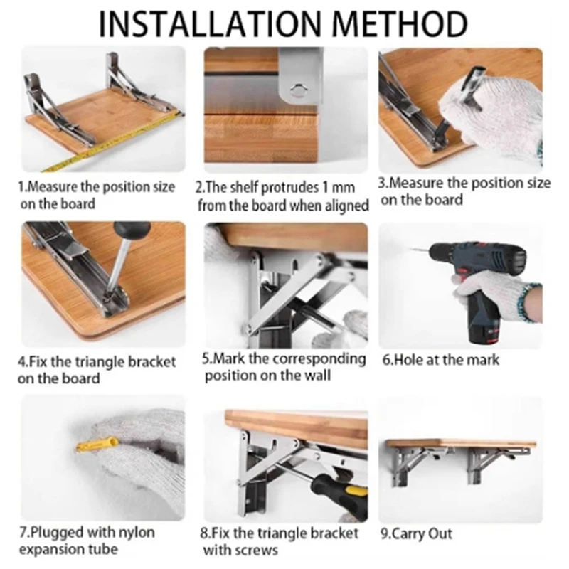 Stainless Steel Folding Angle Bracket Triangle Shelf Heavy Support Adjustable Wall Mounted Stand