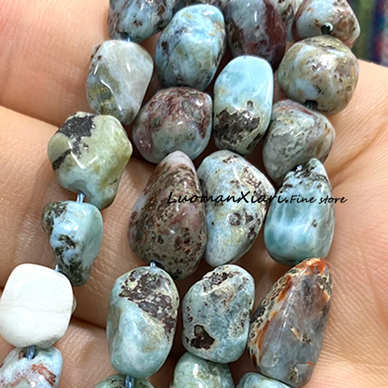 8-10mm kamień naturalny Larimar nieregularne luźne koraliki dystansowe do tworzenia biżuterii Diy kolczyki bransoletka Charms akcesoria 15\'\'