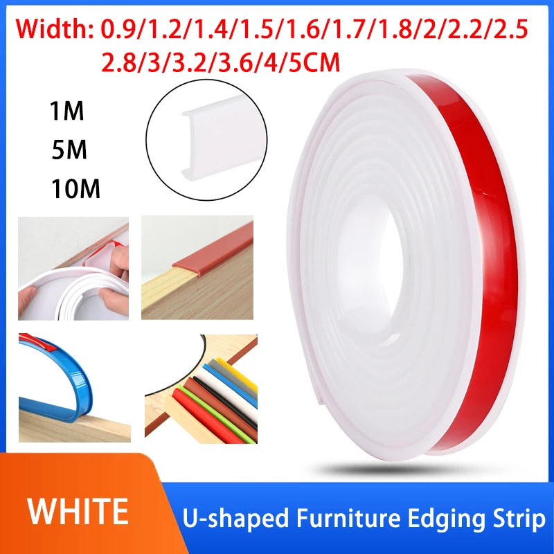 White Length:1/5/10M Width: 0.9~5cm TPE Self-Adhesive U Shaped Edge Banding Seal For Furniture Cabinet Desk Edge Guard Protector