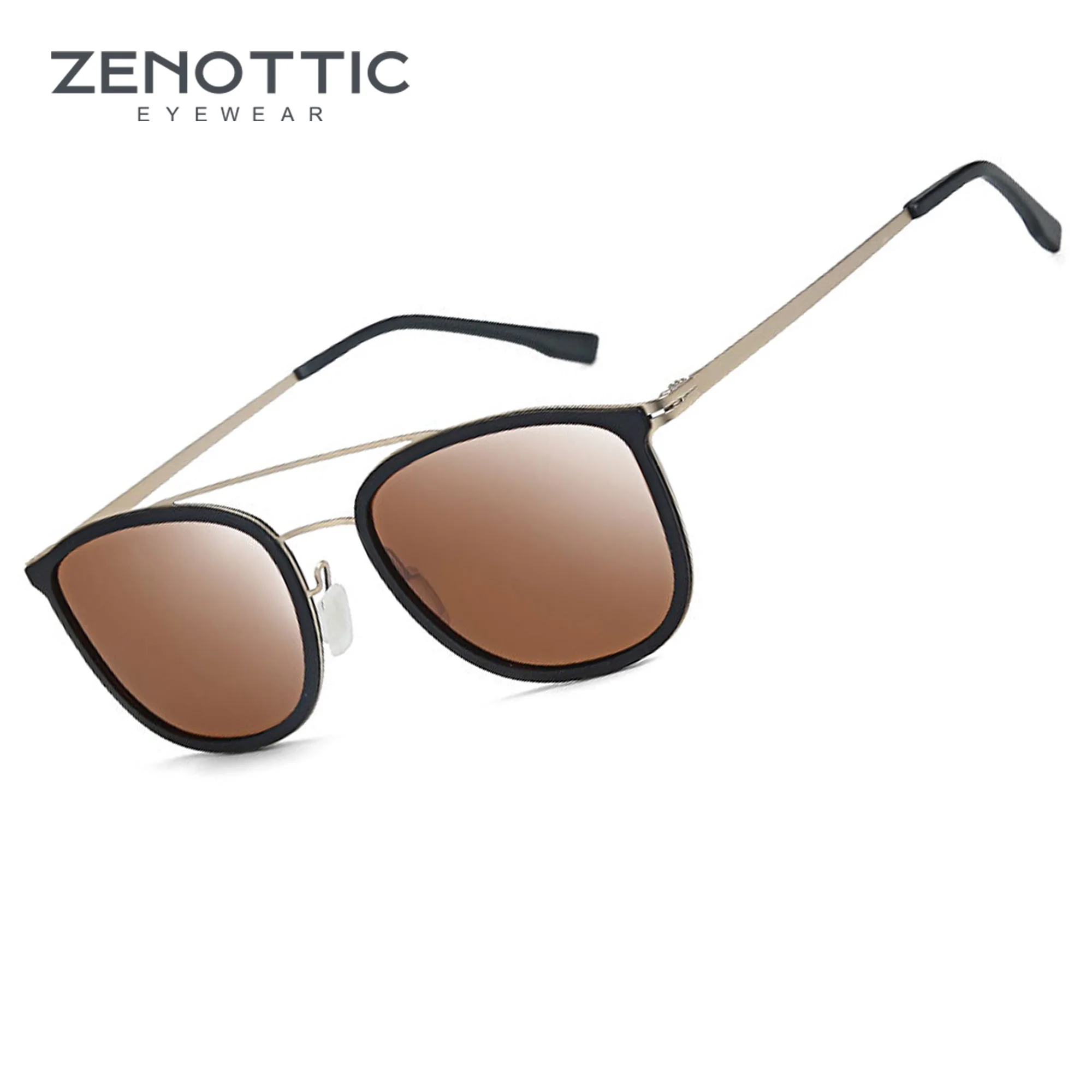 

ZENOTTIC Retro Round 100% UV400 Protection Sunglasses - Unisex Double Bridge Pilot Shade Polarized Sun Glasses