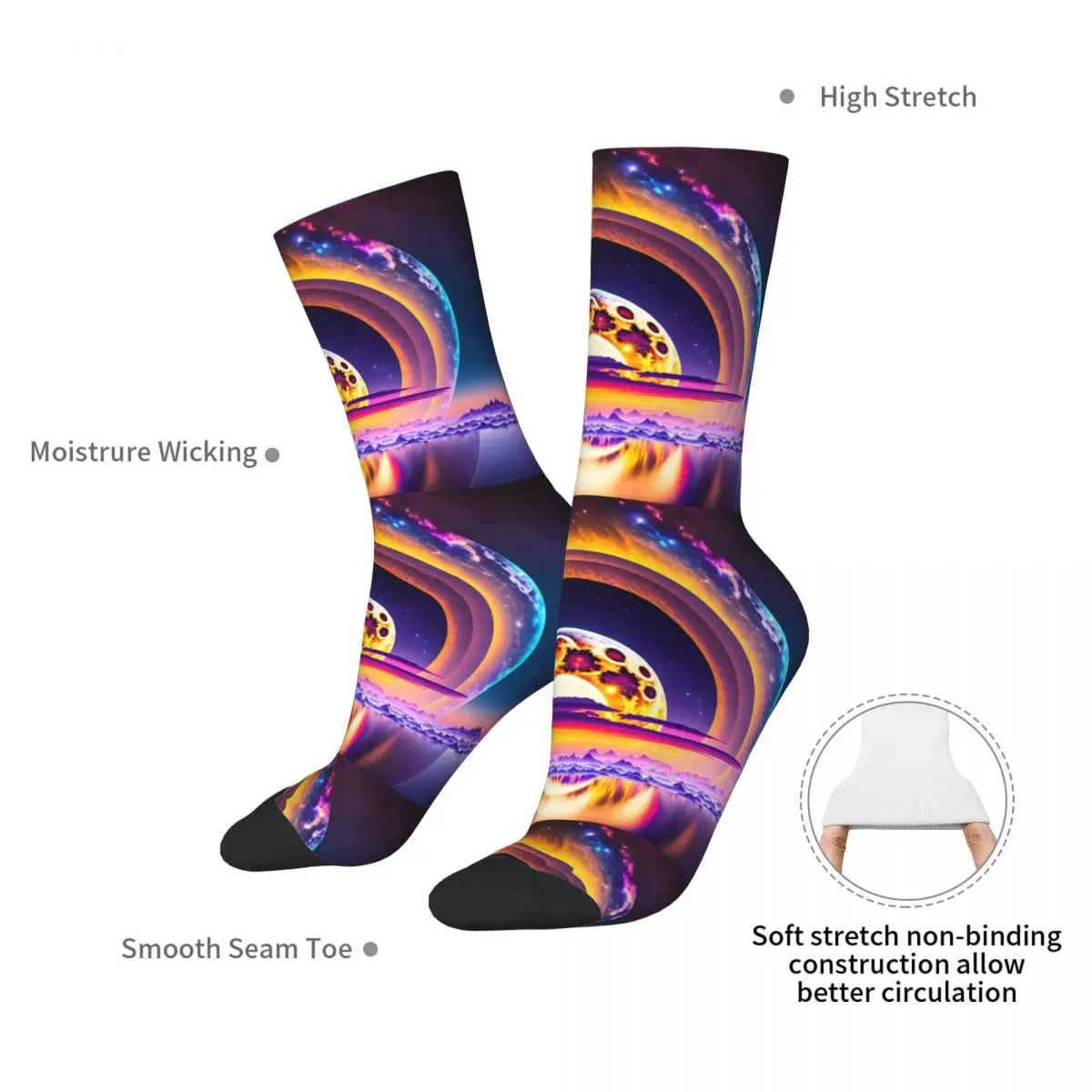 Abstract Design - Full Moon In The Sky Socks Harajuku Super Soft Stockings All Season Long Socks Accessories for Man's Woman's