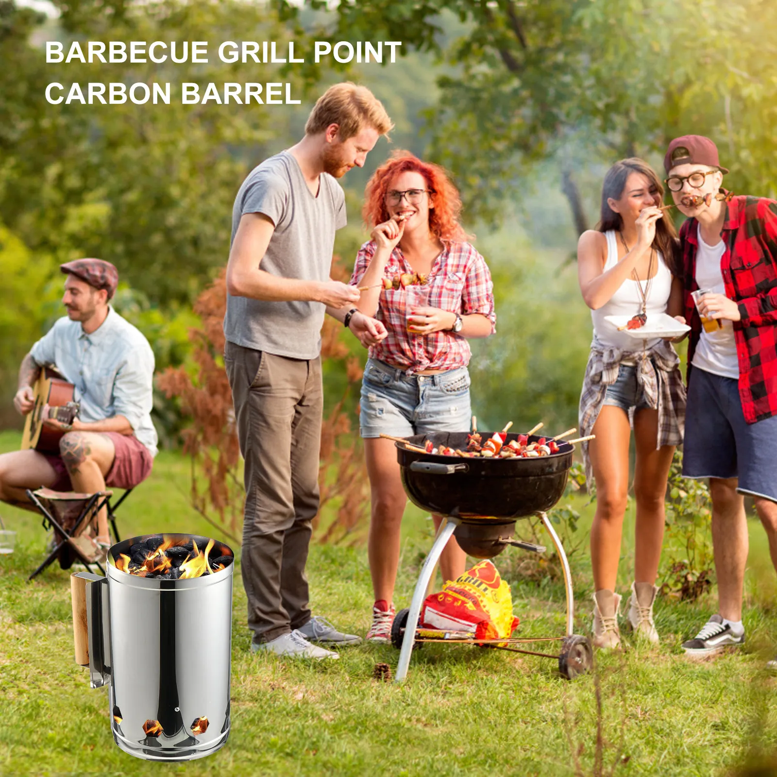 

1Pcs Charcoal Chimney Starter for Outdoor Barbecue Fast Even Lighting Heavy-Duty Galvanized Steel Bbq Tool Fire Ignition Barrel