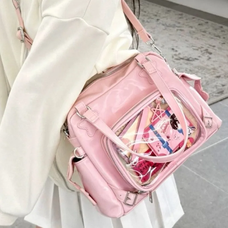 JIAERDI Harajuku Pink Ita Bags Purse Women Lolita Shoulder Underarm Bag Ladies Japanese Transparent Large Capacity Handbag Y2k