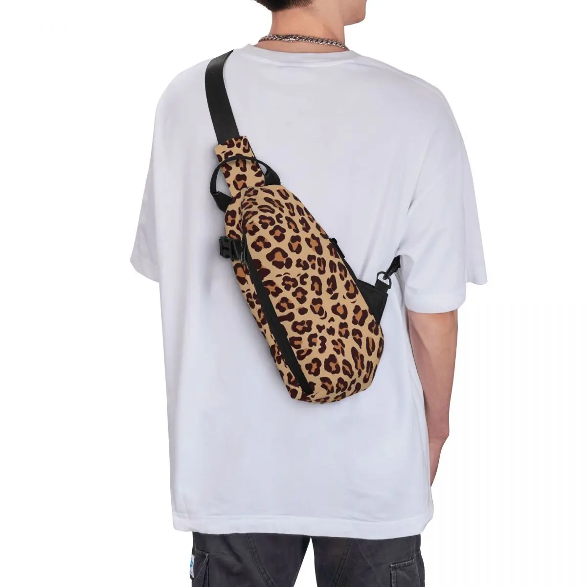 Gold Brown Leopard Print Shoulder Bags Chest Cross Chest Bag Diagonally Casual Man Messenger Bag