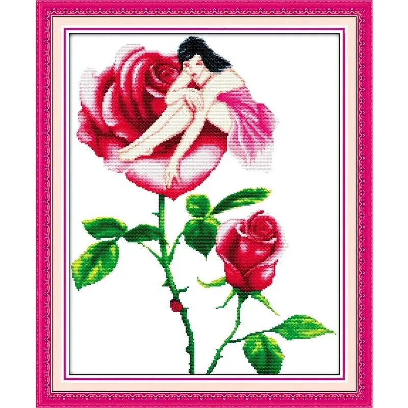 

Joy Sunday New Printed Cross Stitch Kit Easy Pattern Aida Stamped Fabric Embroidery Set DIY Needleworks-Fairy In Flowers(1)