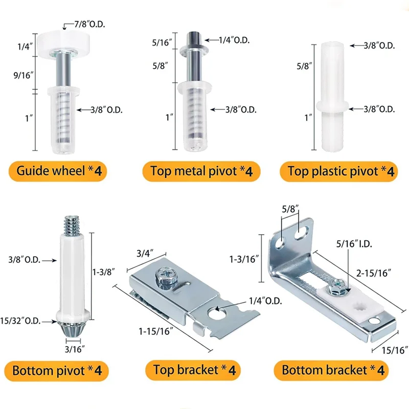 ABDJ-Bifold طقم تصليح أجهزة باب الخزانة 4 مجموعة ل 7/8 "إلى 1" انزلاق الباب المسار العلوي الأجهزة وشملت