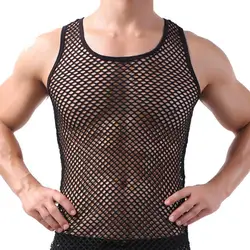 Men Vest Undershirt Gay clothing Nylon Mesh Shirt See Through Sheer Long Sleeves T Shirts Sexy Transparent Shirt Underwear