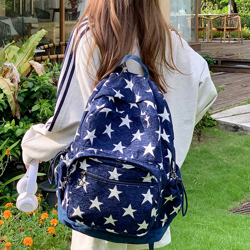 

Female Stylish Girls College Student Book Backpack Star Printing Fashion School Students Backpack Leisure Daily Travel Backpacks