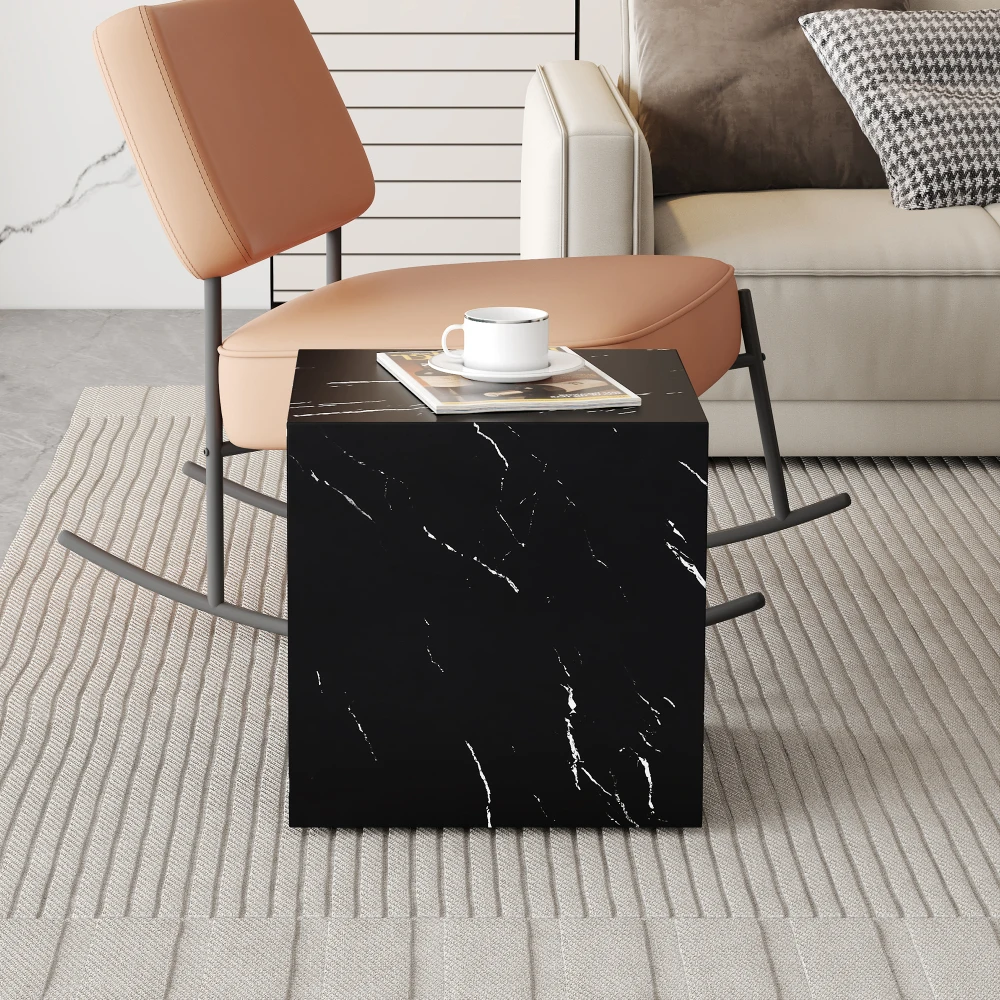 Elevate your living space with this contemporary MDF coffee table, showcasing a sleek black textured pattern. It feature