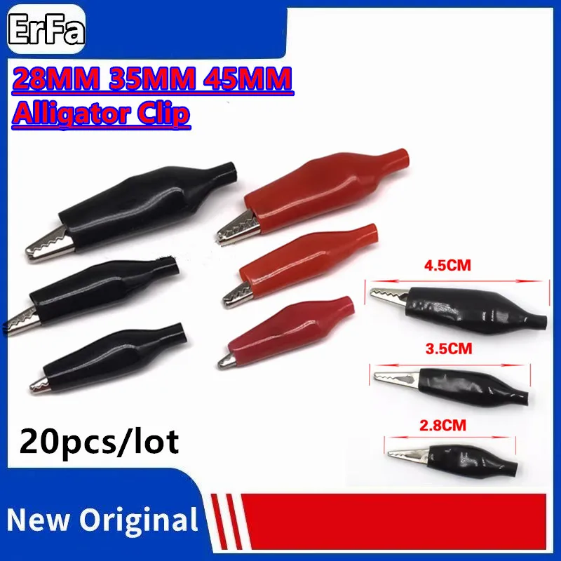 

20pcs 28MM 35MM 45MM Metal Alligator Clip Crocodile Electrical Clamp Testing Probe Meter Black Red with Plastic Boot Charging