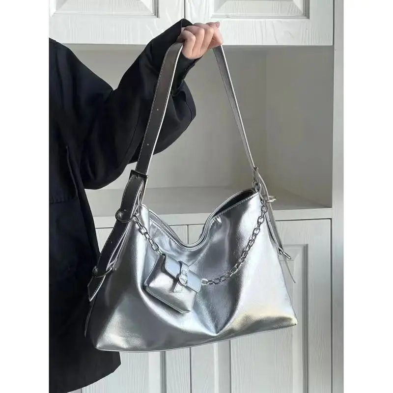 Bolso de hombro plateado de gran capacidad para mujer, bandolera que combina con todo, moda de verano, 2024