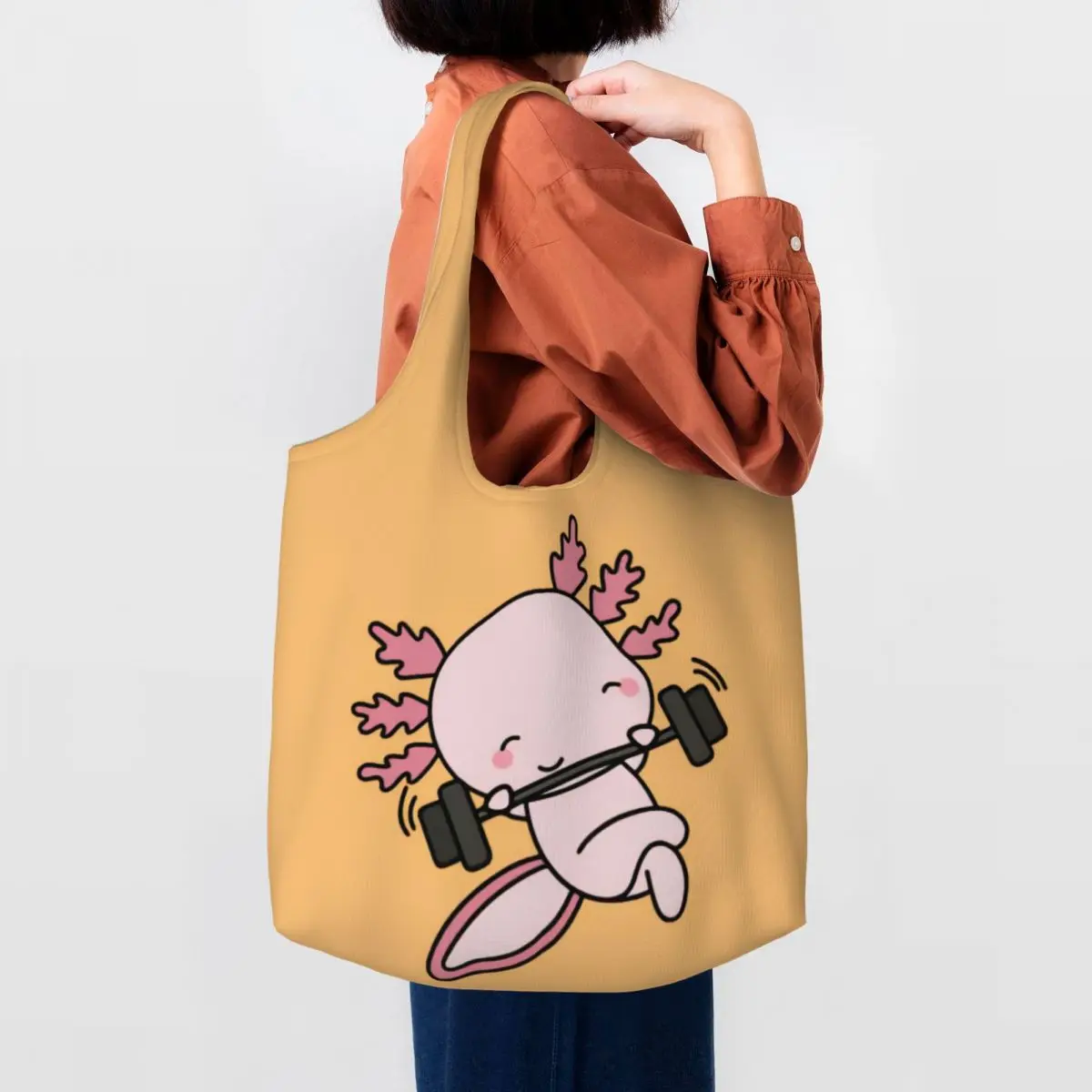 Fashion Cut Axolotl Shopping Tote Bag Recycling Salamander Animal Grocery Canvas Shoulder Shopper Bags Photography Handbags