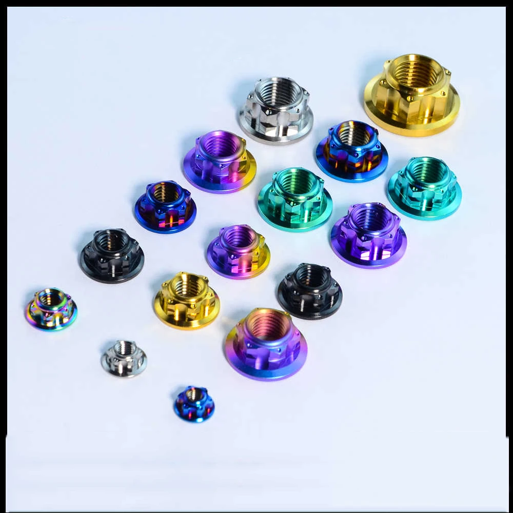 1Pcs Titanium Fancy Nuts M6 M8 M10 M12 M14 Hexagon Flange Rear Axle Nut for Bike Motorcycle Titanim Fastener
