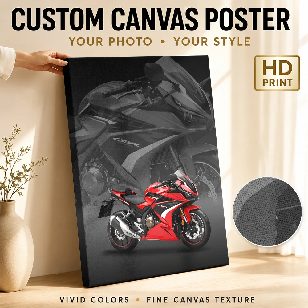Red Japanese CBR500R Motorcycle Canvas Poster Personalized Photo Layered Panels With Enlarged Details Wall Art For Biker Lounge