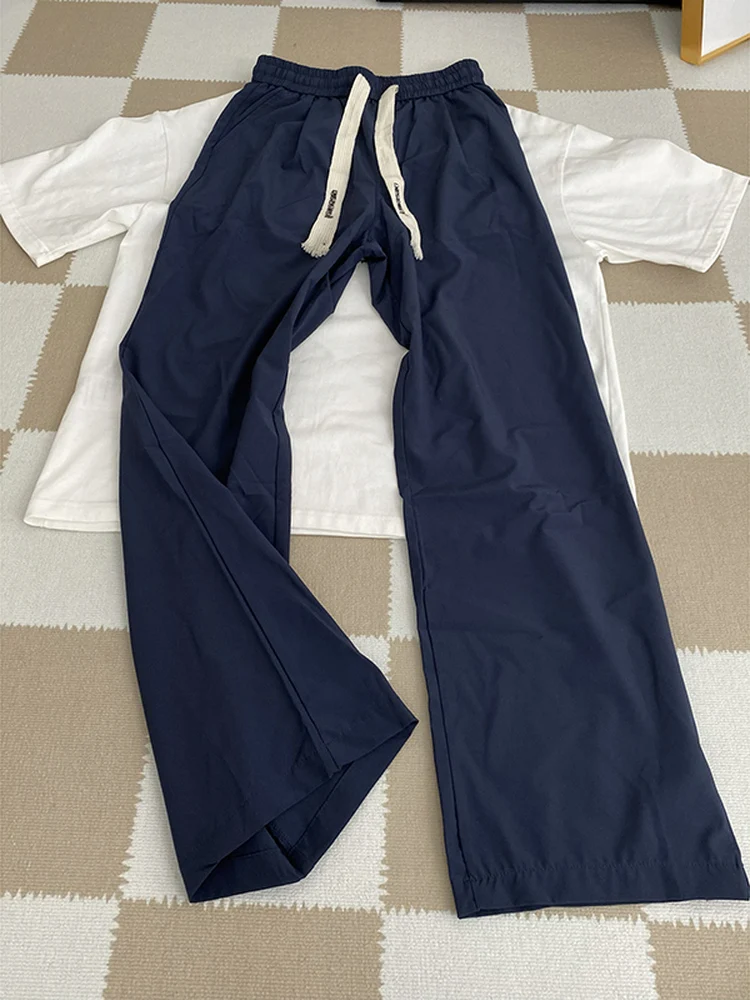 

Qui Dry Ice Silk Men's Summer Thin Cool Feeling Casual Pants American Sle Knife Flared Straight Leg Trousers