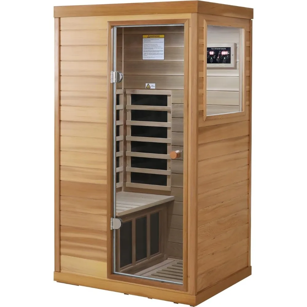 Infrared Sauna, Red Cedar 1 Person with 1050W Indoor Sauna, Low EMF Heaters, 2 Bluetooth Speakers, 1 LED Reading Lamp