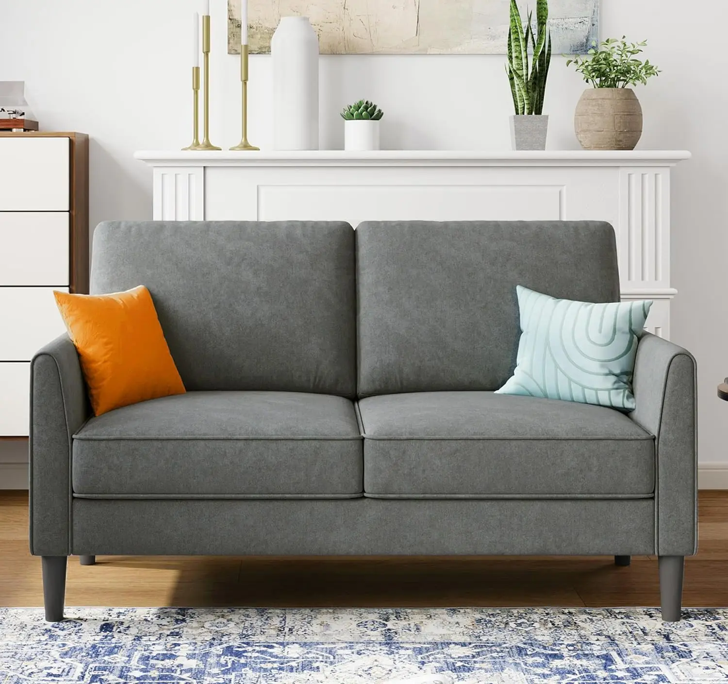 Small Couch Modern Comfy Couch for Bedroom and Living Room, Small Loveseat for Small Spaces, Easy Assembly, Dark Grey