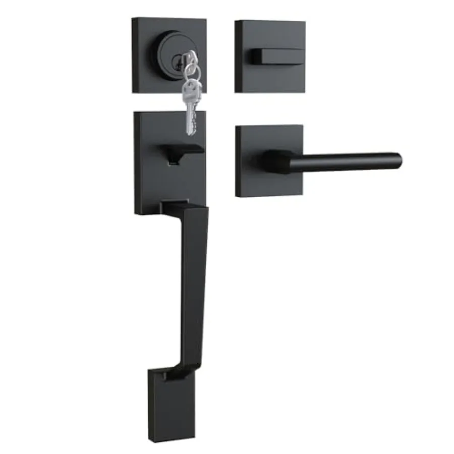 

Lock Set, Heavy Duty Upgraded Black Locksets - Entry Exterior Sets Single Cylinder Reversible Lever Matte Finish Zinc Alloy Mod