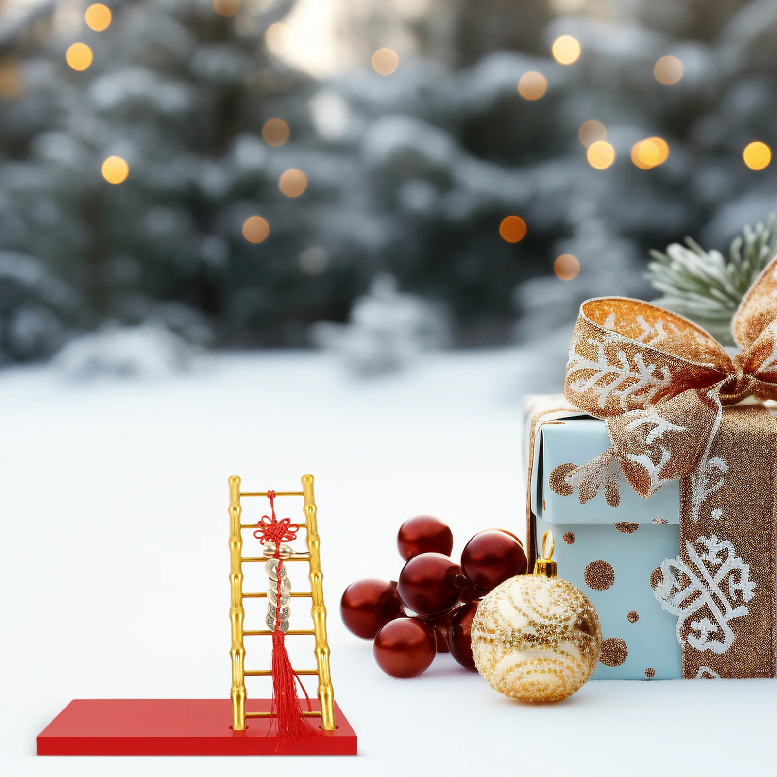 

Chinese Desktop Ornament Small Ladder Design Lucky Charm for Wealth Protection Holiday Gift Traditional New Year Decoration Red