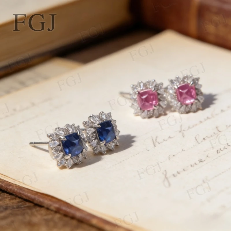 Ruby/Sapphire/Columbia/Padparadscha Earrings 925 Sterling Silver Emerald/Sugar Tower ShapeFor Engagement Wedding Jewelry Gifts