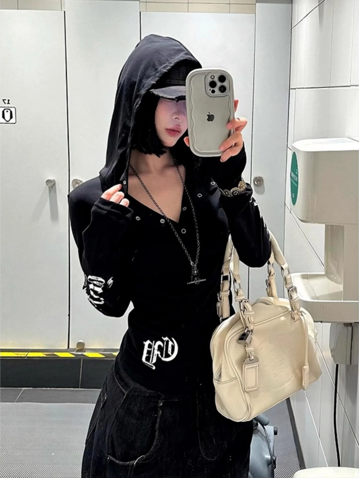 تي شيرت نسائي بغطاء للرأس من American Sle Long Sve للحماية من الأشعة فوق البنفسجية بقصة ضيقة ومتعدد الاستخدامات وطباعة كاجوال من نسيج البوليستر ملابس صيفية #3