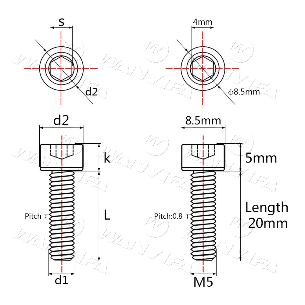 Wanyifa Titan-Schraube M5 X 10 12 16 18 20 23 25 30 35 40 45 50 55 60mm Schraube für Fahrrad MTB / Rennrad Sattelstütze Steuersatz Bremse – Detail 3