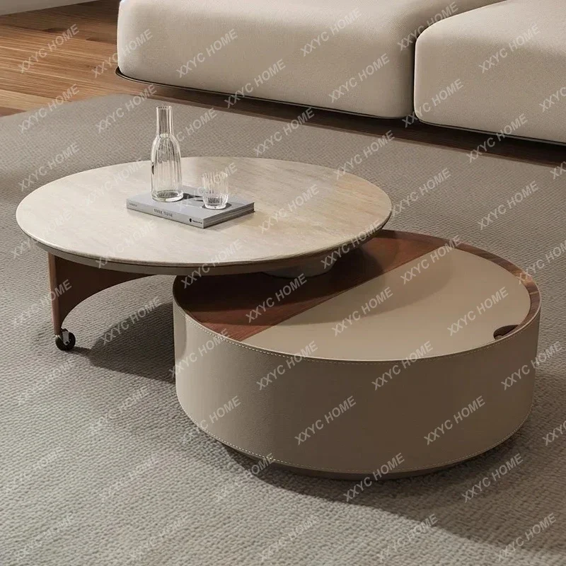 

Многофункциональный вращающийся кофейный столик из травертина с интегрированной системой хранения, модель 9338