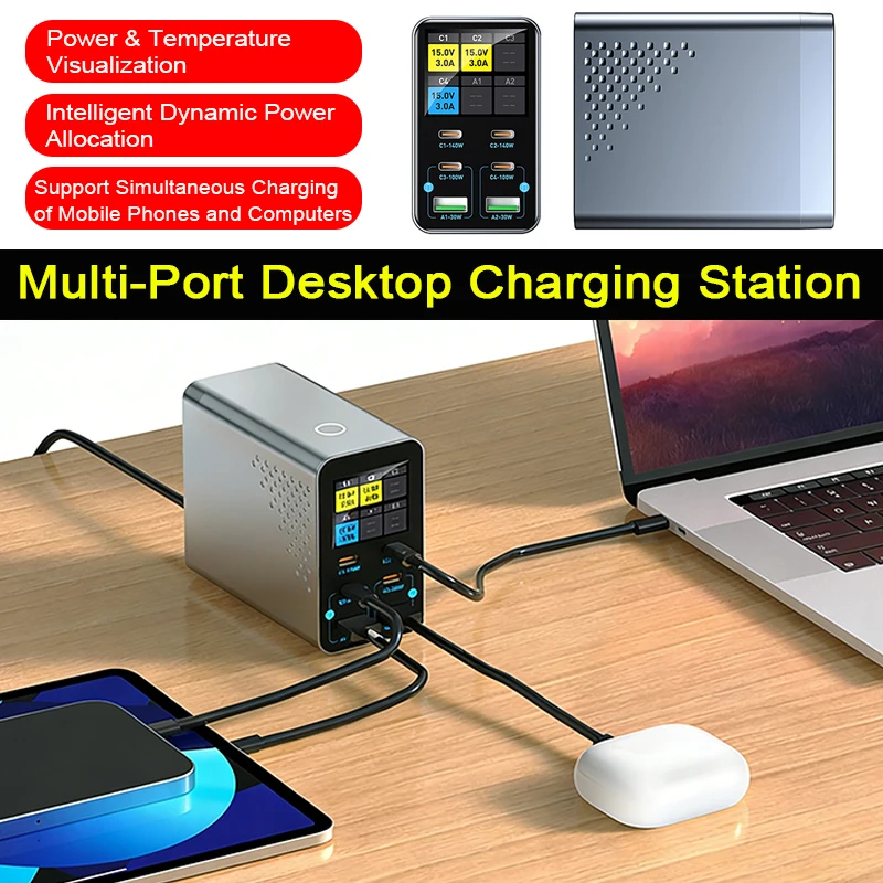 station-de-charge-de-bureau-multi-ports-140w-gan-avec-affichage-numerique-intelligent-chargeur-rapide-pd-qc-pour-telephones-mobiles-ordinateurs-portables