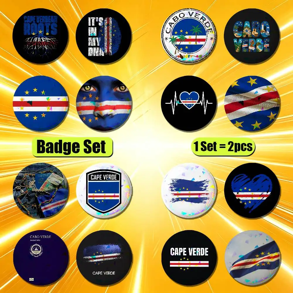 For Africa Cape Verde Passport Map Icon Badge Pin Insignia 2 Pcs Set Round Button Emblem Laser Film Cosplay 25mm Custom