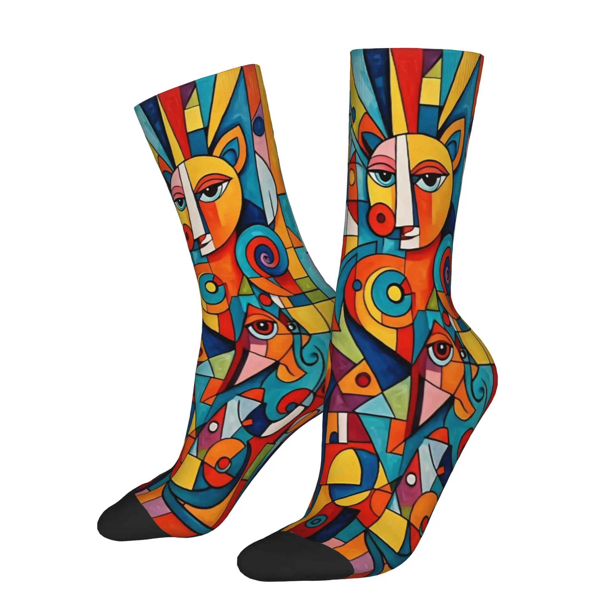 Abstract Art Face Outfits Men Women Socks Flexible  Sport Middle Length Socks Cotton Present