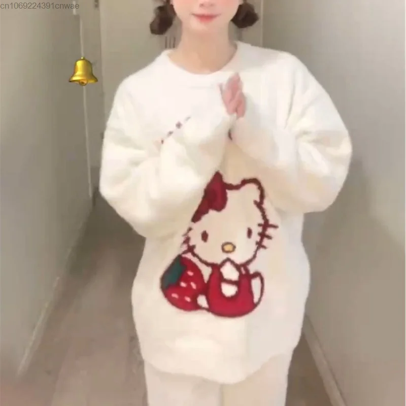 Sanrio Hello Kitty Academy Style Pullover Sweater Y2k Lolita Girls New Kawaii Anime Knitwear Harajuku White Knit Clothes Woman