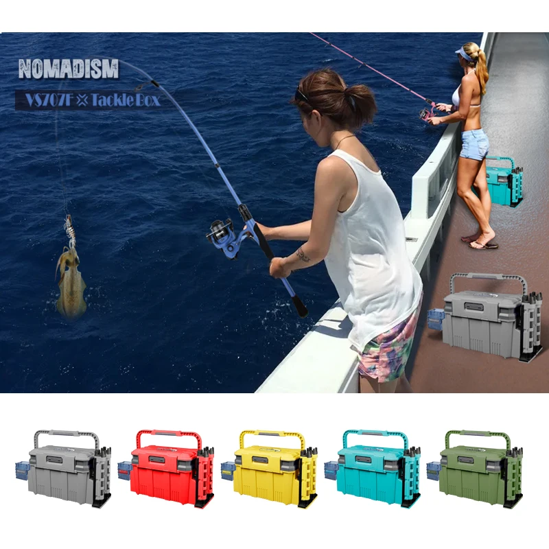 ILURE Large Fishing Tackle Box 19.5L Multifunction Capacity Stand Rod Holder Cup Holder High Quality Plastic Handle Fishing Box