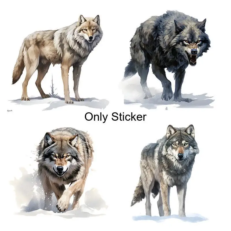 2D Flat 4Pcs Snow Wolf Vinyl Stickers, Double Sided Printing Scratch Resistant Decals for Car Bumper Motorcycle Body Decor