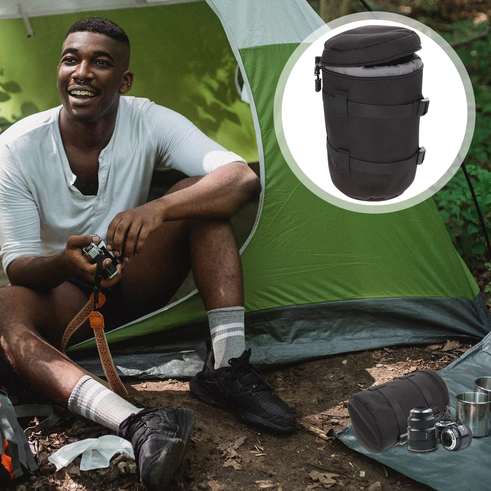 

Camera Lens Pouch Premium Pu Material Lightweight Compact Shockproof Waterproof Protection For Dslr Portable Lens Storage