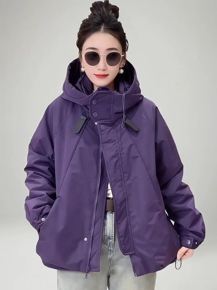 

Faionable Hooded Jaet Women Loose Slimming Autumn New Large Size Women's Faionable Jaet Coat Commute Sle Zipper Design