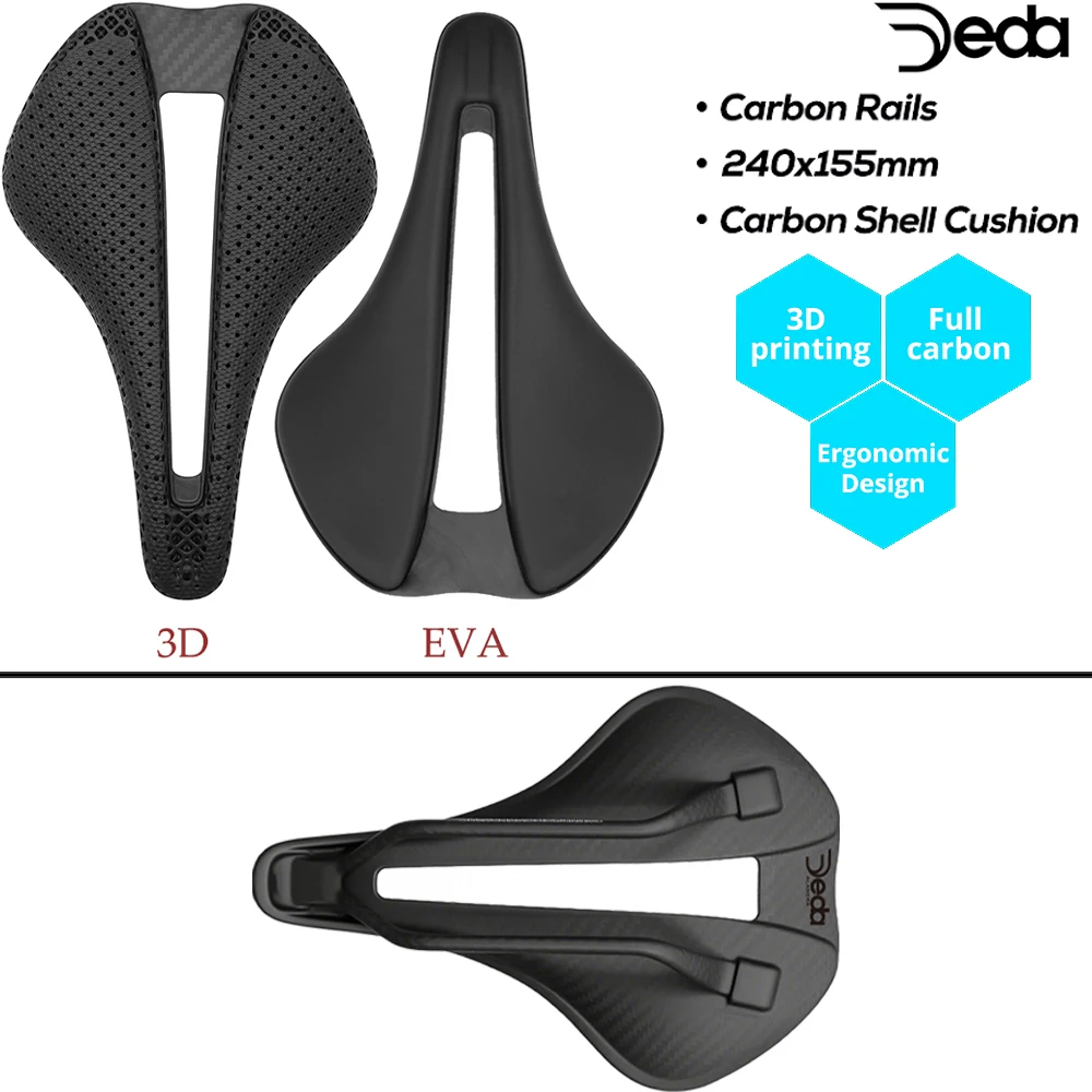 

DEDA Ultralight 3D Printed Bicycle Saddle, Carbon EVA Hollow 245x145mm, MTB/Road Racing Cushion, Carbon Rail, Full Carbon Shell