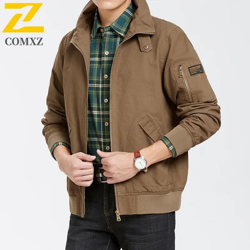 

COMXZ Autumn Jacket Men 2025 New Casual Turndown Collar Trekking Windproof Coat Outdoor Camping Multi Functional Durable Jackets