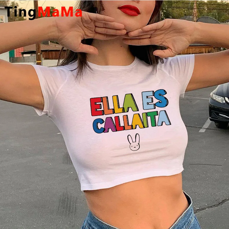 Bad Bunny Buuny crop top donna casual harajuku coppia vestiti vintage estetici harajuku kawaii