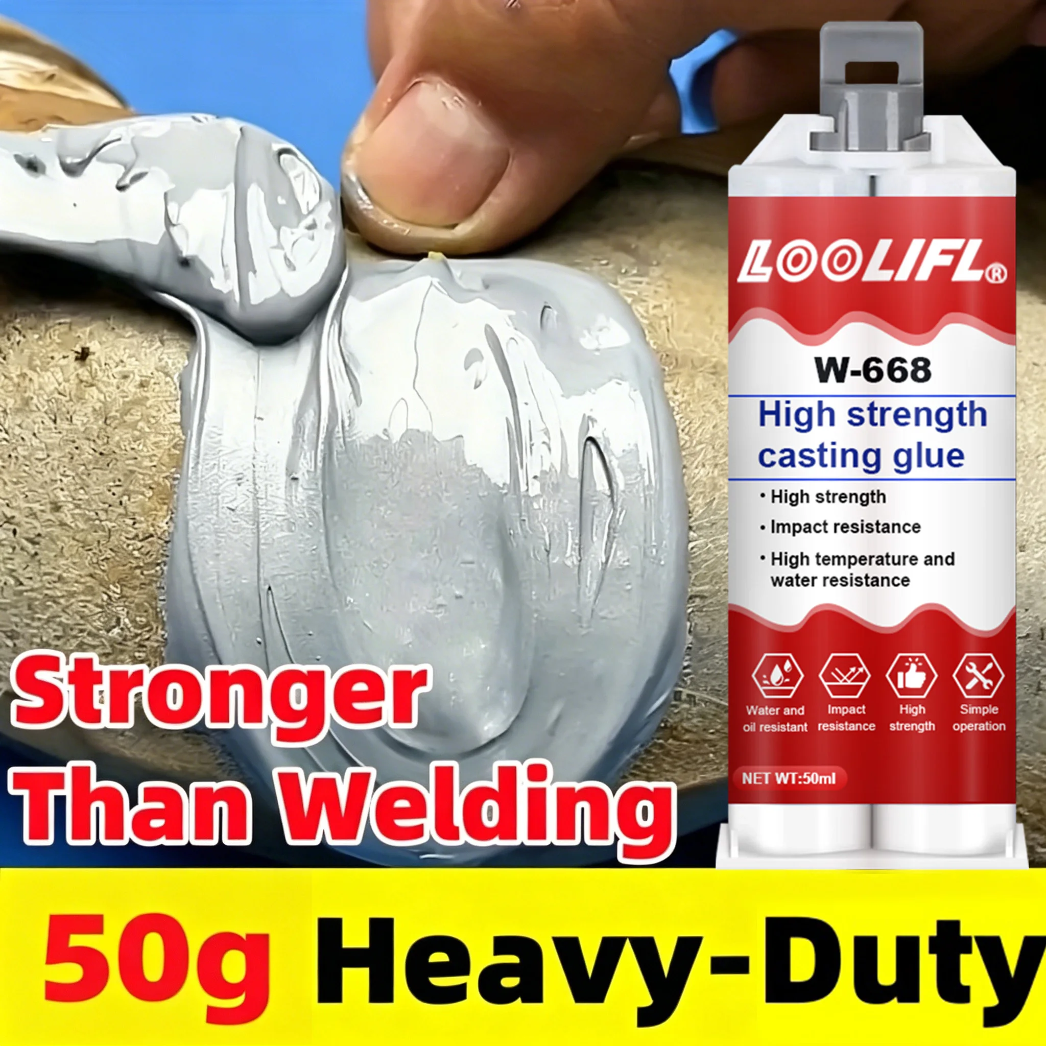 Loolifl W‑668 High Strength Casting Glue Stronger Than Welding Heavy‑Duty Metal Repair Ab Glue High Temp Waterproof Adhesive
