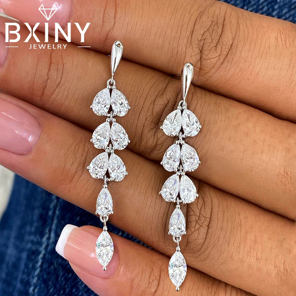 

Серьги-подвески BXINY с длинными кисточками из муассанита, 100% серебро S925, в форме капли, с бриллиантами, для женщин, свадебный подарок, ювелирные изделия