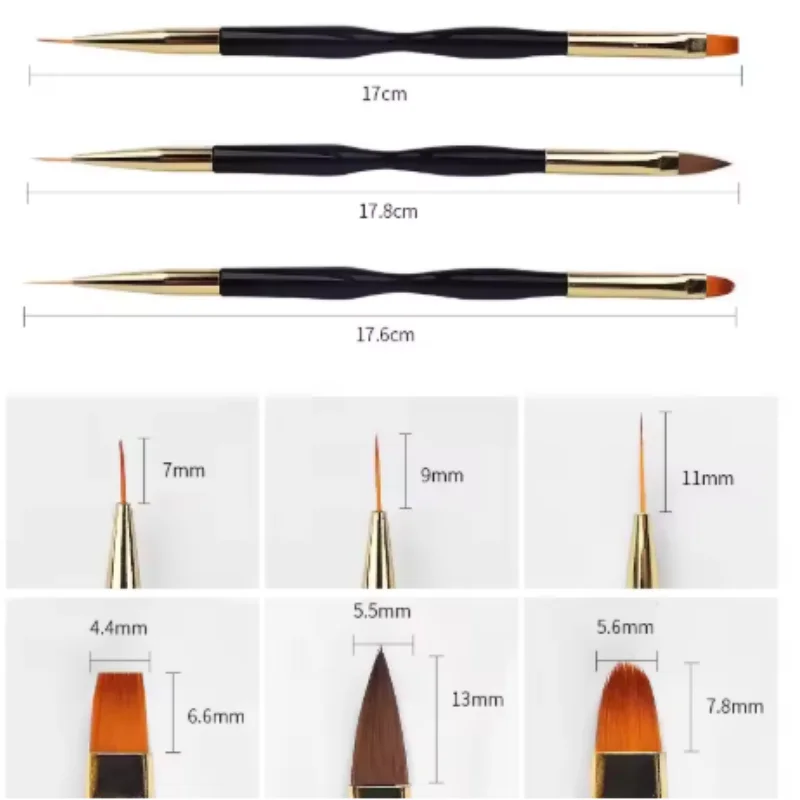 3pcs/set French Tip Oblique Nail Brush Black Handle Half Moon Shape Acrylic Painting Drawing Pen Nail Art Tool Nail Art