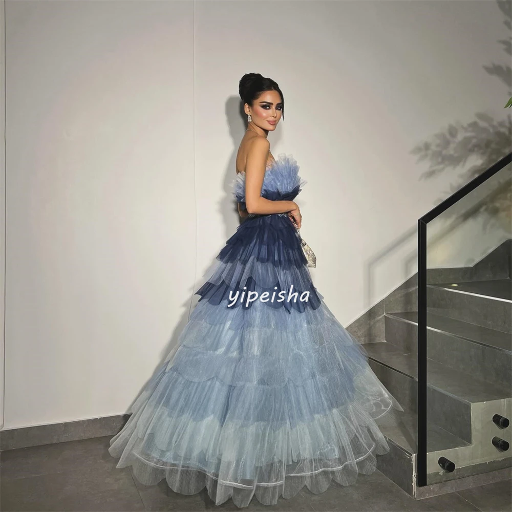 Moda personalizzata Tulle Paillettes Sash Drappeggiato Piega Increspato Strass A-line Abiti lunghi senza spalline Abiti da ballo Classic Exquisi