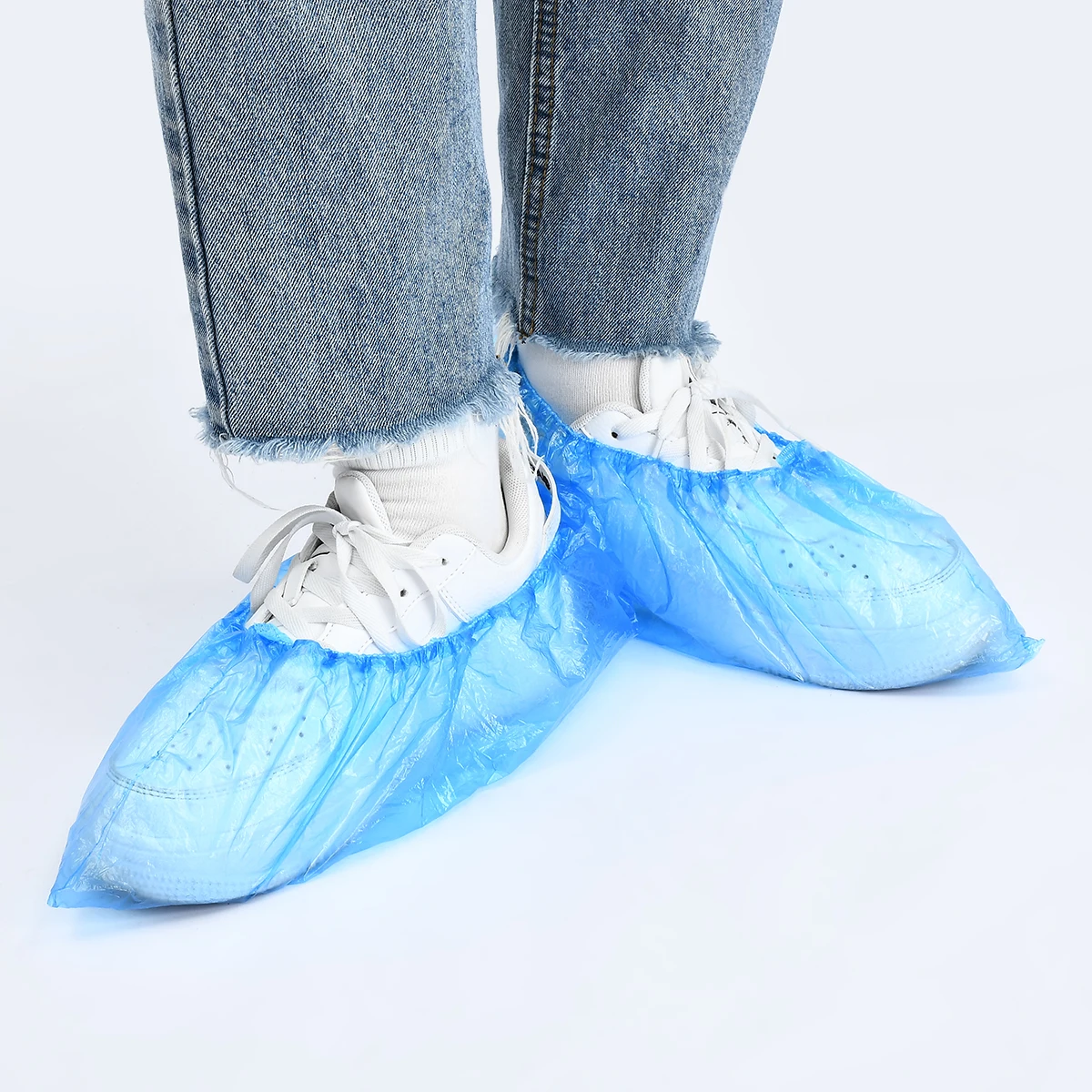 100pcs Waterproof Boot Covers Plastic Disposable Shoe Covers Overshoe Blue Rain Shoe Mud-proof Carpet Cleaning Household Medical