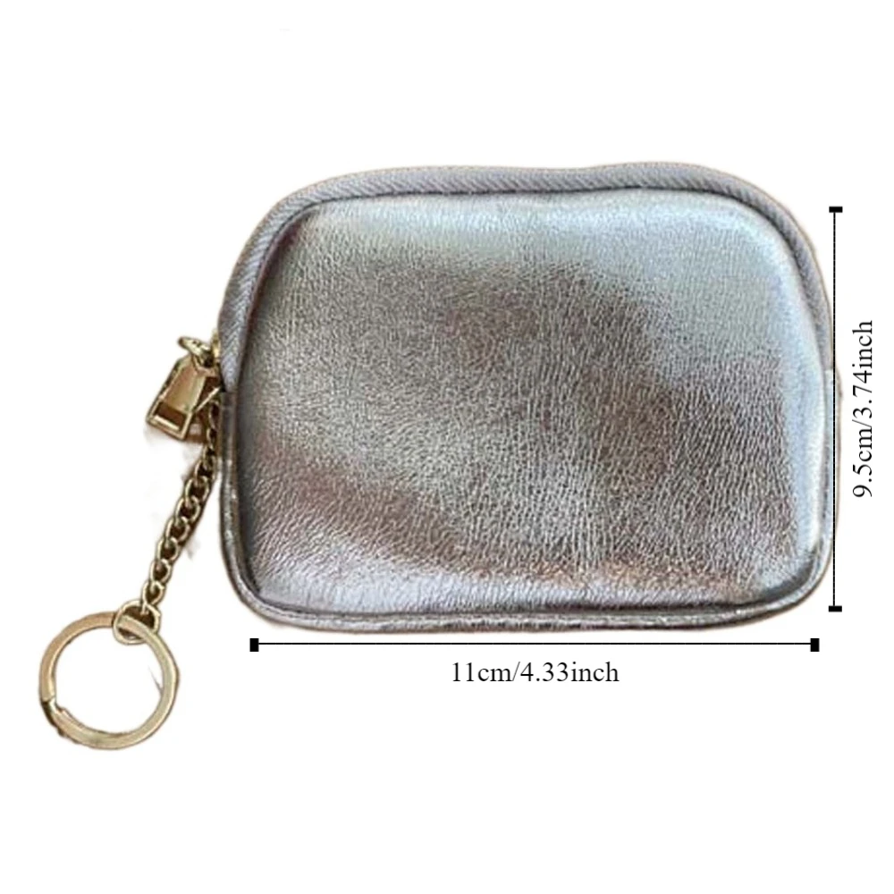 Fashion Design Genuine Leather Silver Wallet Solid Color Korean Style Zipper Coin Purse Mini Earphone Pouch Small Item Bag Men