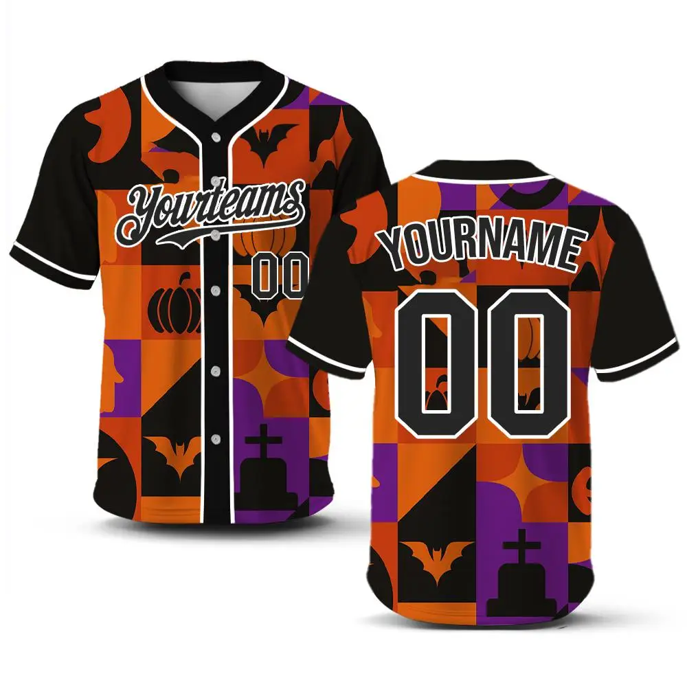 Halloween Horror Ghost Pumpkin Graphic Baseball Uniform Fashion Print Custom Number Button Shirt Men Women Cosplay Party Clothes