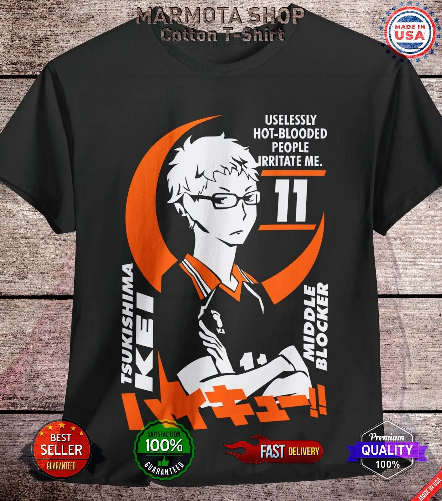 Kei Tsukishima Haikyuu Hinata Tobio Shirt Anime Japanese Tee T-Shirt Volleyball