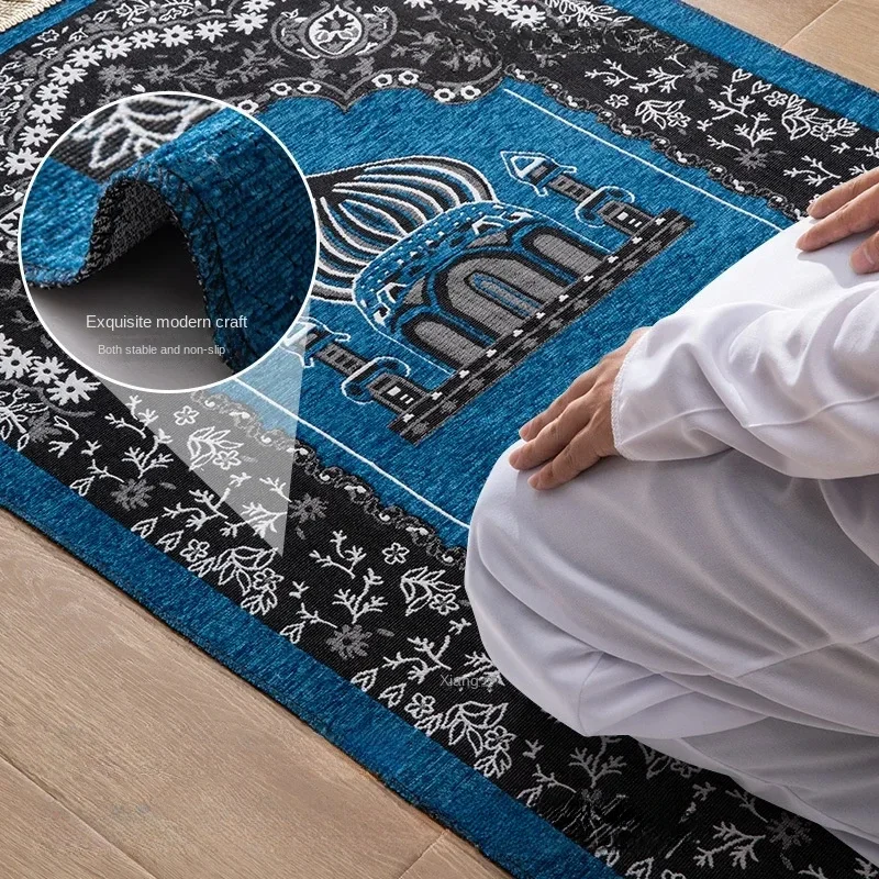 Soft Worship Kneel Travel Prayer Rug Non-slip Prayer Mat Chenille Carpet for Muslim Ramadan Floor Carpets Portable Ramadan Gift