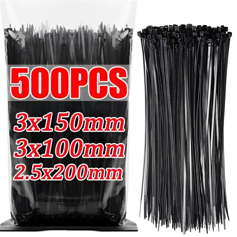 500/100Pcs Nylon Cable Ties Adjustable Self-locking Cord Ties Straps Fastening Loop Reusable Plastic Wire Ties For Home Office