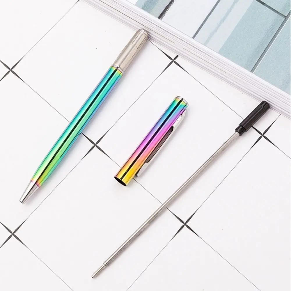 Rainbow Colorful Color Office Supplies Stainless Steel Rotating Rod Advertising Pens Ballpoint Pen Ballpen Student Stationery